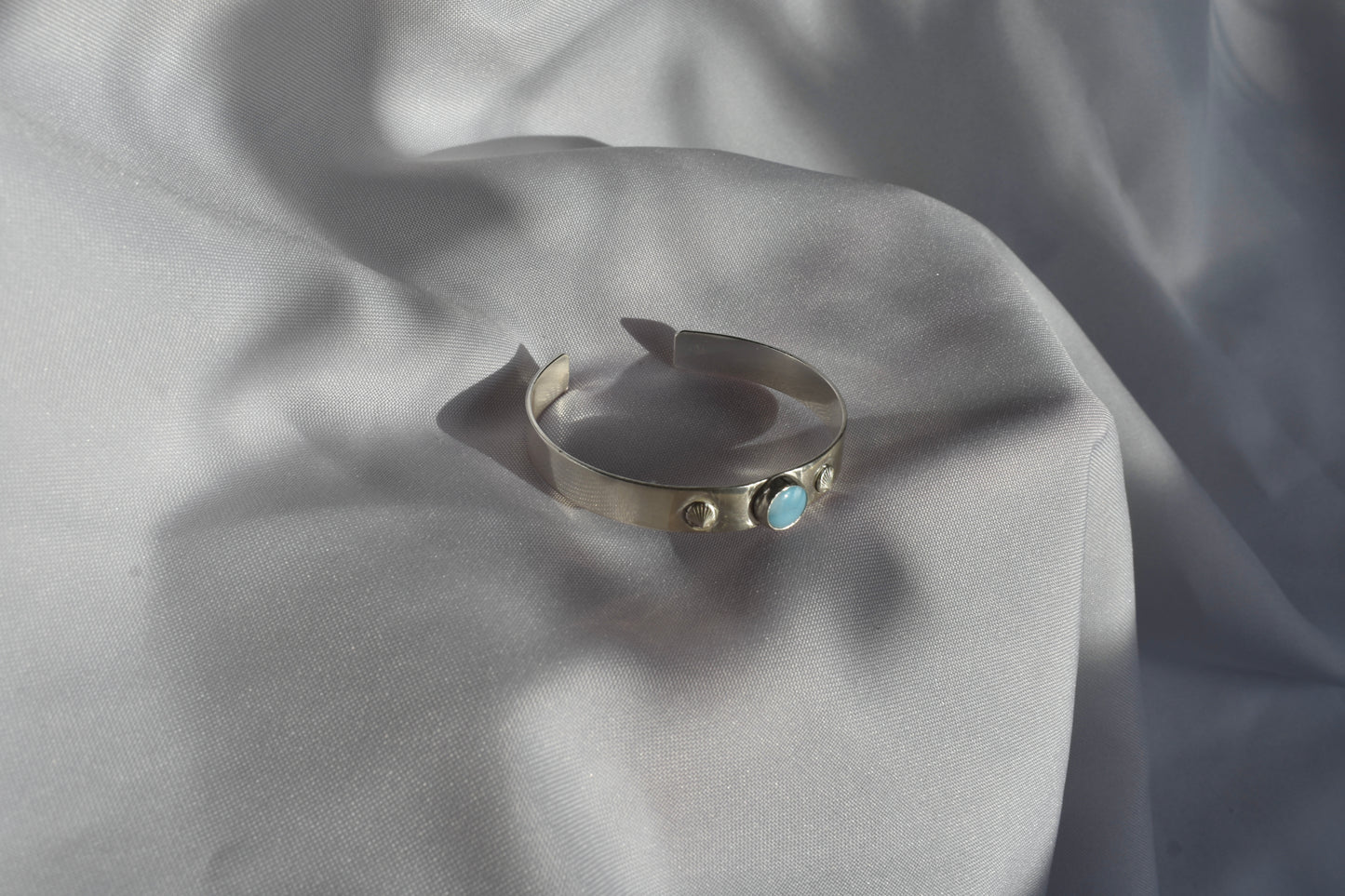 Chunky Larimar & Seashell Cuff