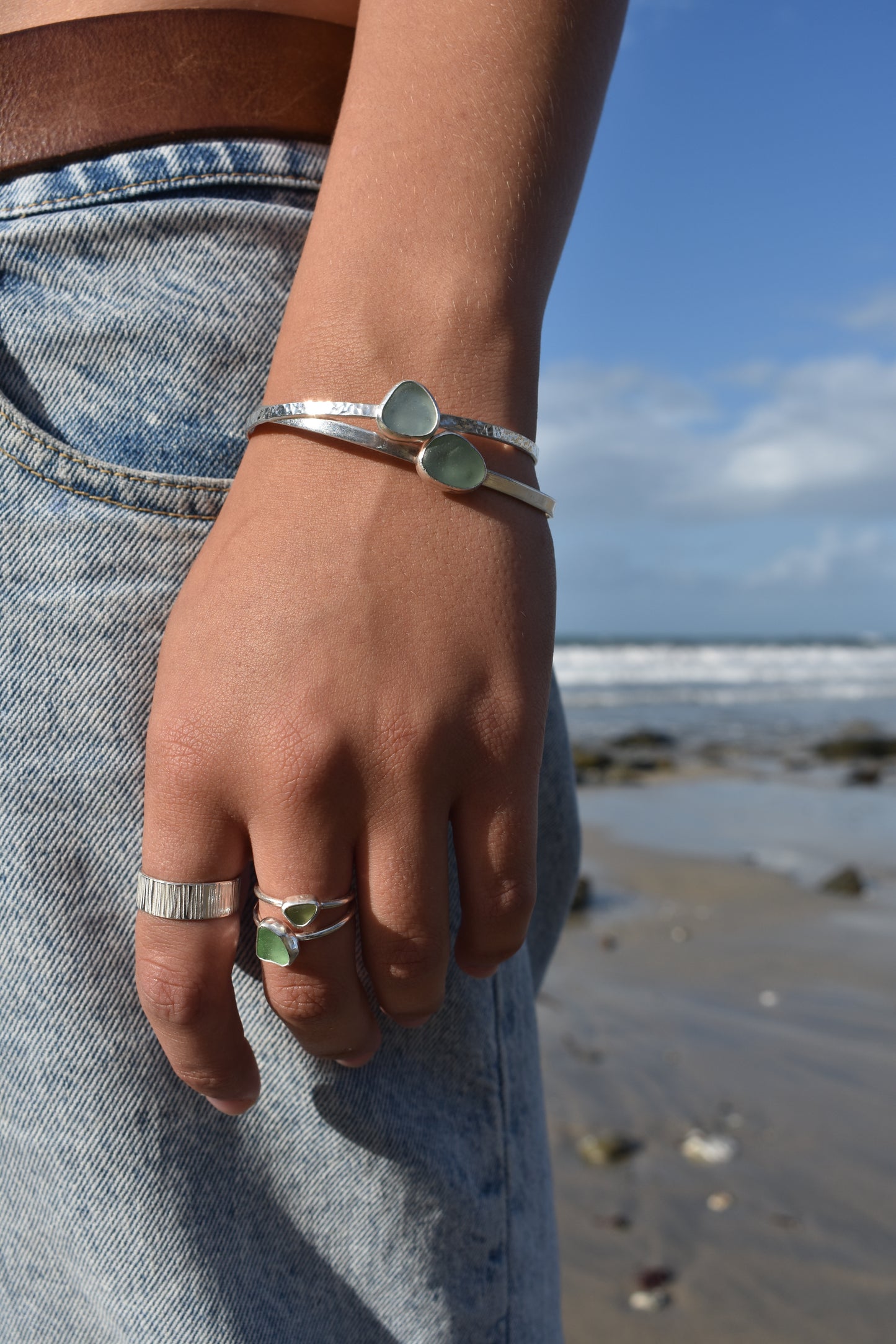 Aqua Blue Sea-glass Cuff