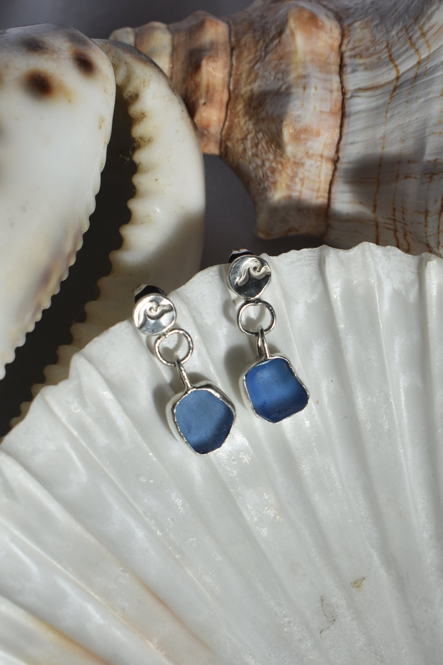 Sea-glass Charm Earrings with Waves