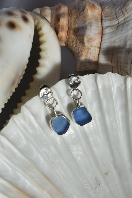 Sea-glass Charm Earrings with Waves