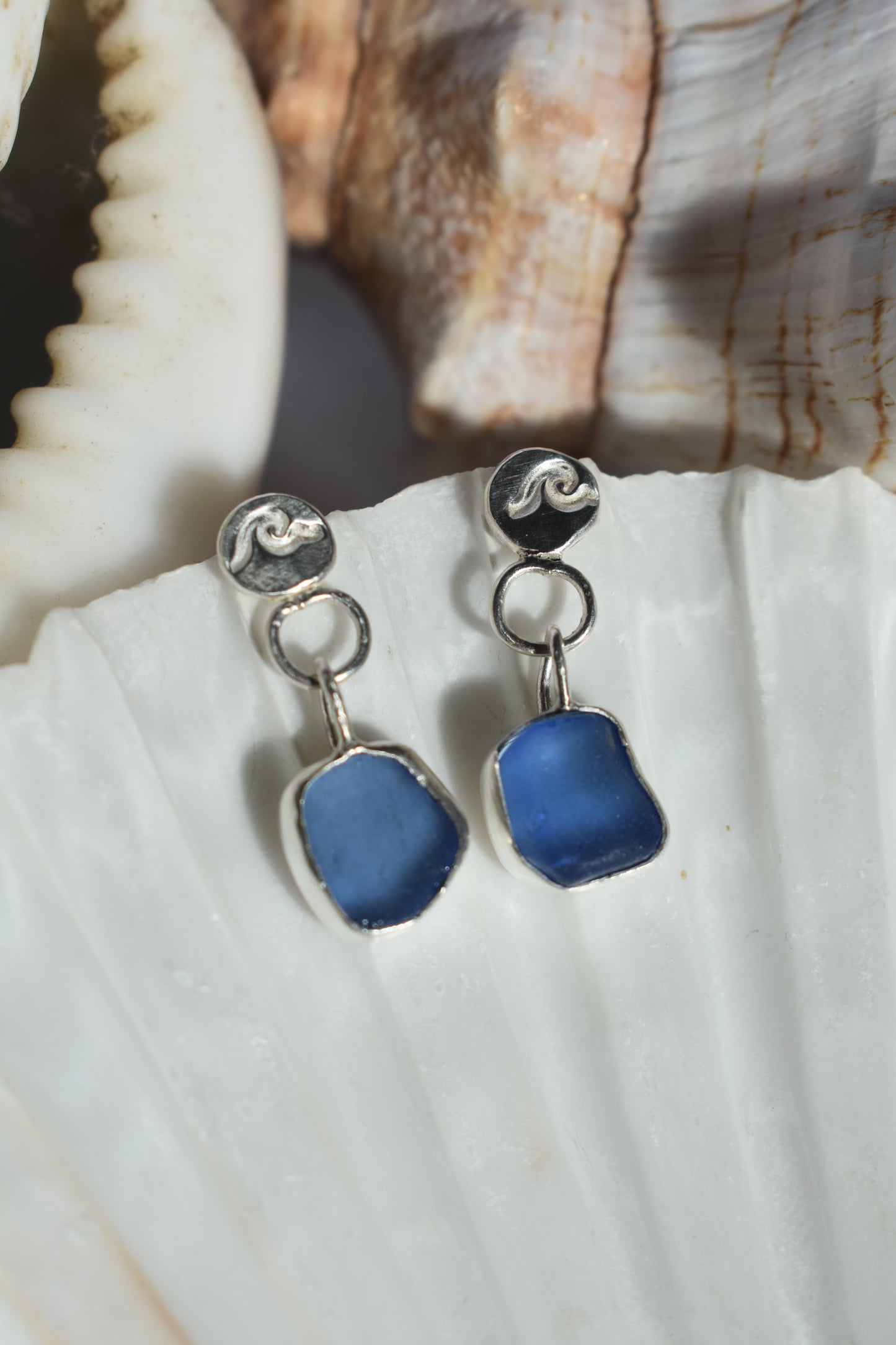 Sea-glass Charm Earrings with Waves