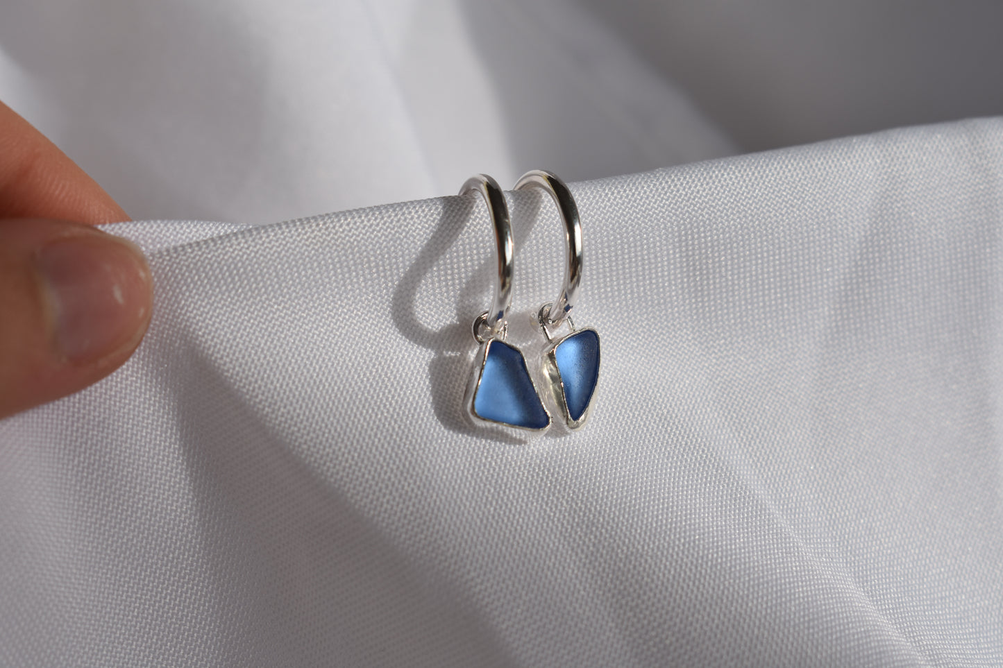 Blue Sea-glass Hoops