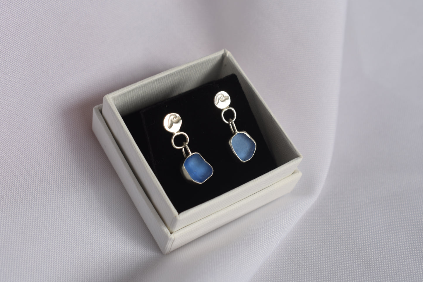 Sea-glass Charm Earrings with Waves