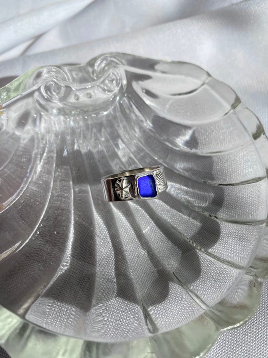 Blue Embellished Sea-glass Ring