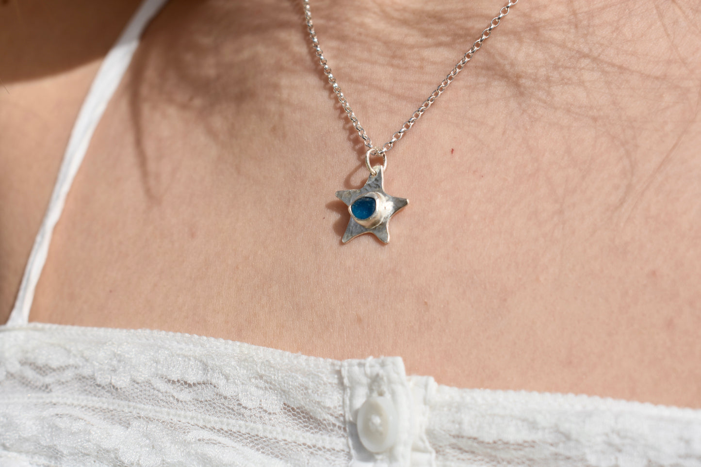 Blue Sea-glass Starfish Pendant