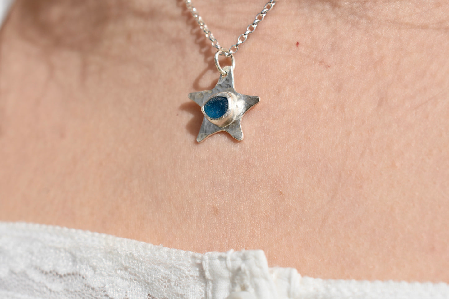 Blue Sea-glass Starfish Pendant