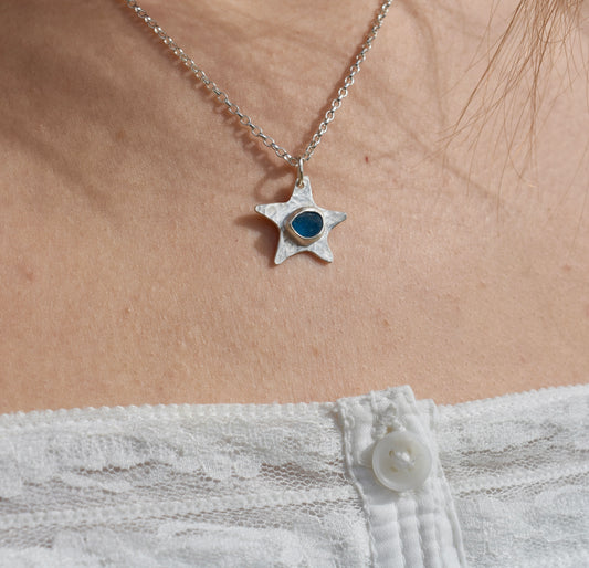 Blue Sea-glass Starfish Pendant