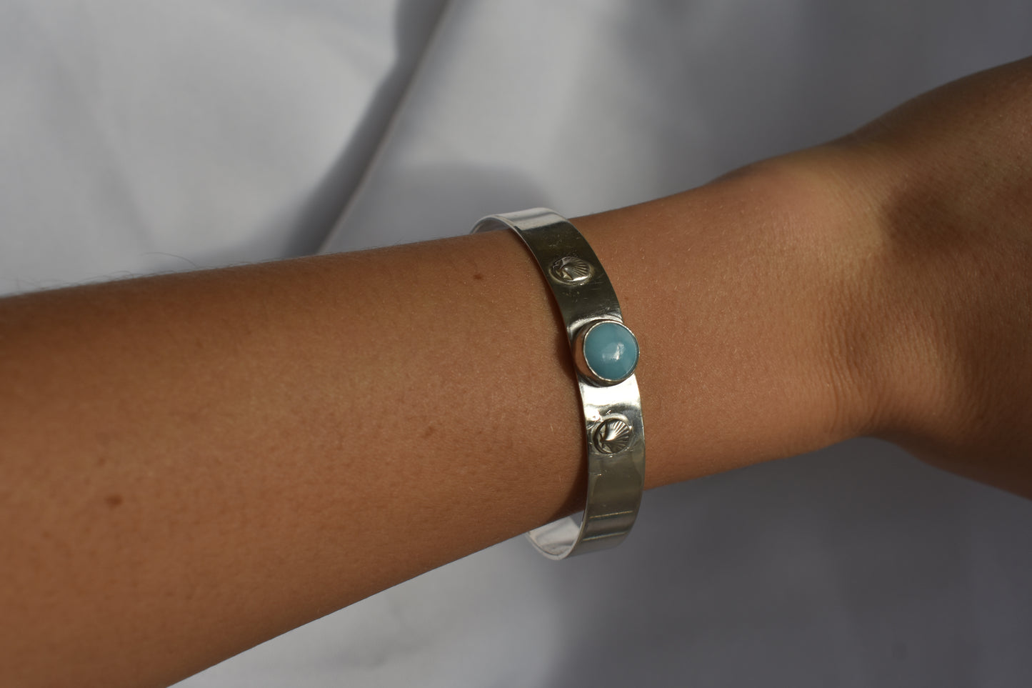 Chunky Larimar & Seashell Cuff