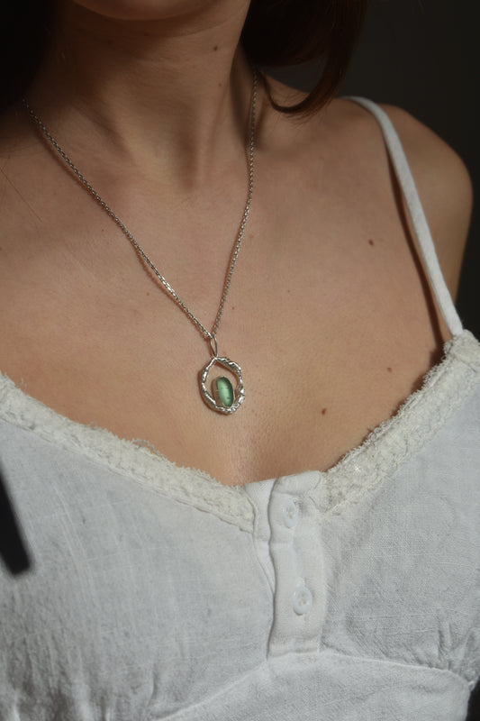 Molten Silver + Sea-glass Pendant