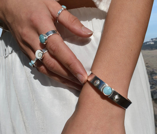 Chunky Larimar & Seashell Cuff