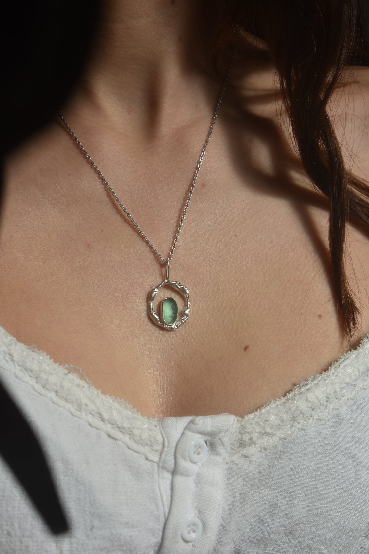 Molten Silver + Sea-glass Pendant