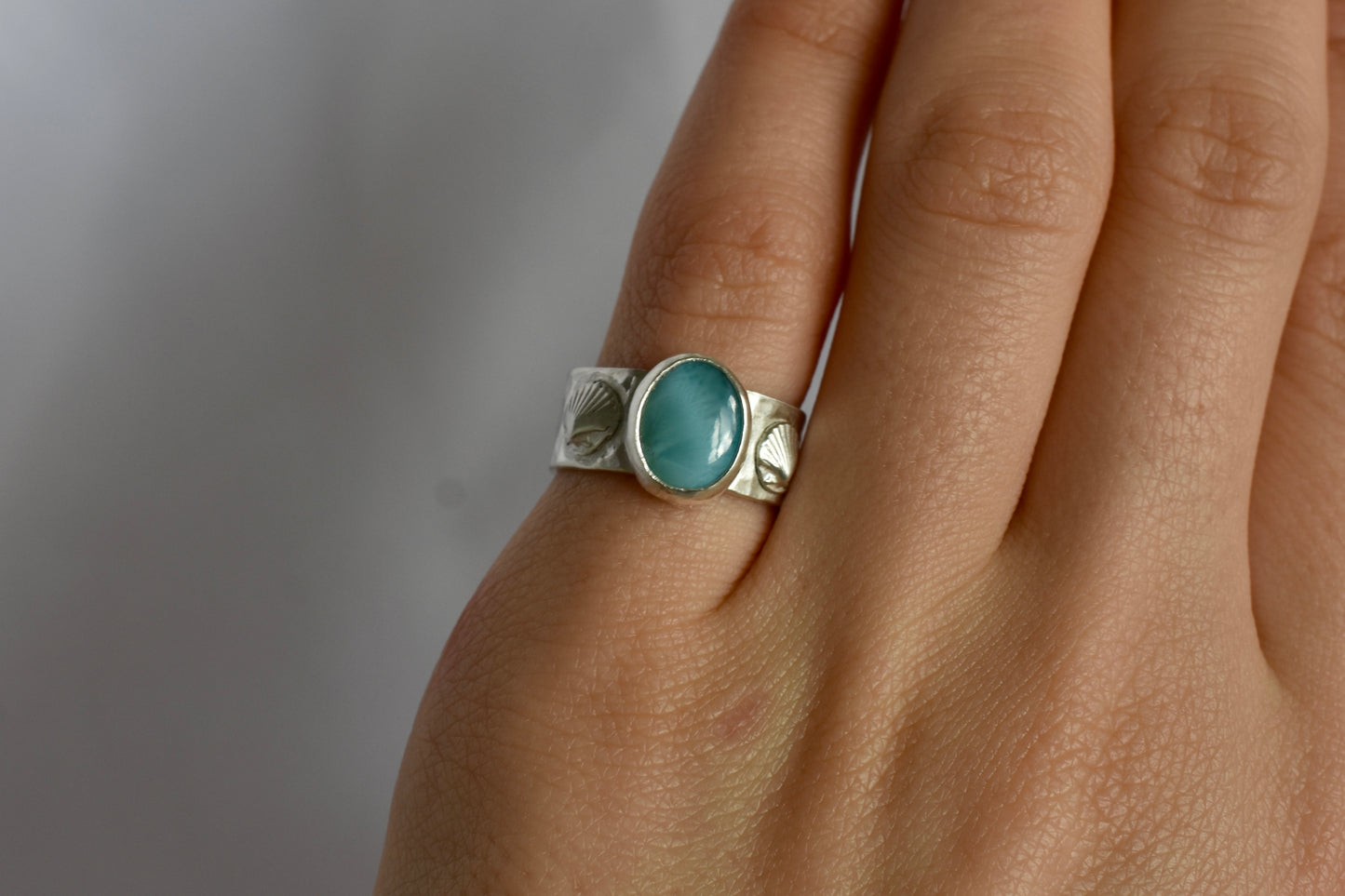 Seashell Larimar Ring